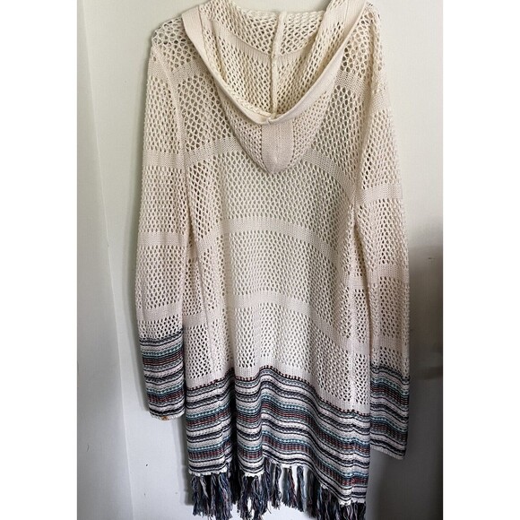 C Est 1946 NWT Cardigan Long Fringe Open Front Cream W/stripes Accent,Large - Picture 2 of 7